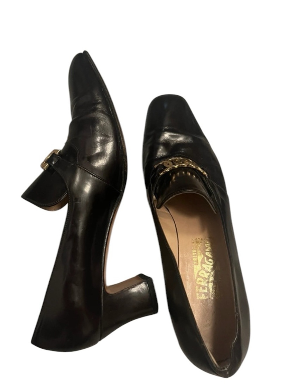 vintage Salvatore Ferragamo black leather pumps dark academia - Picture 3 of 7